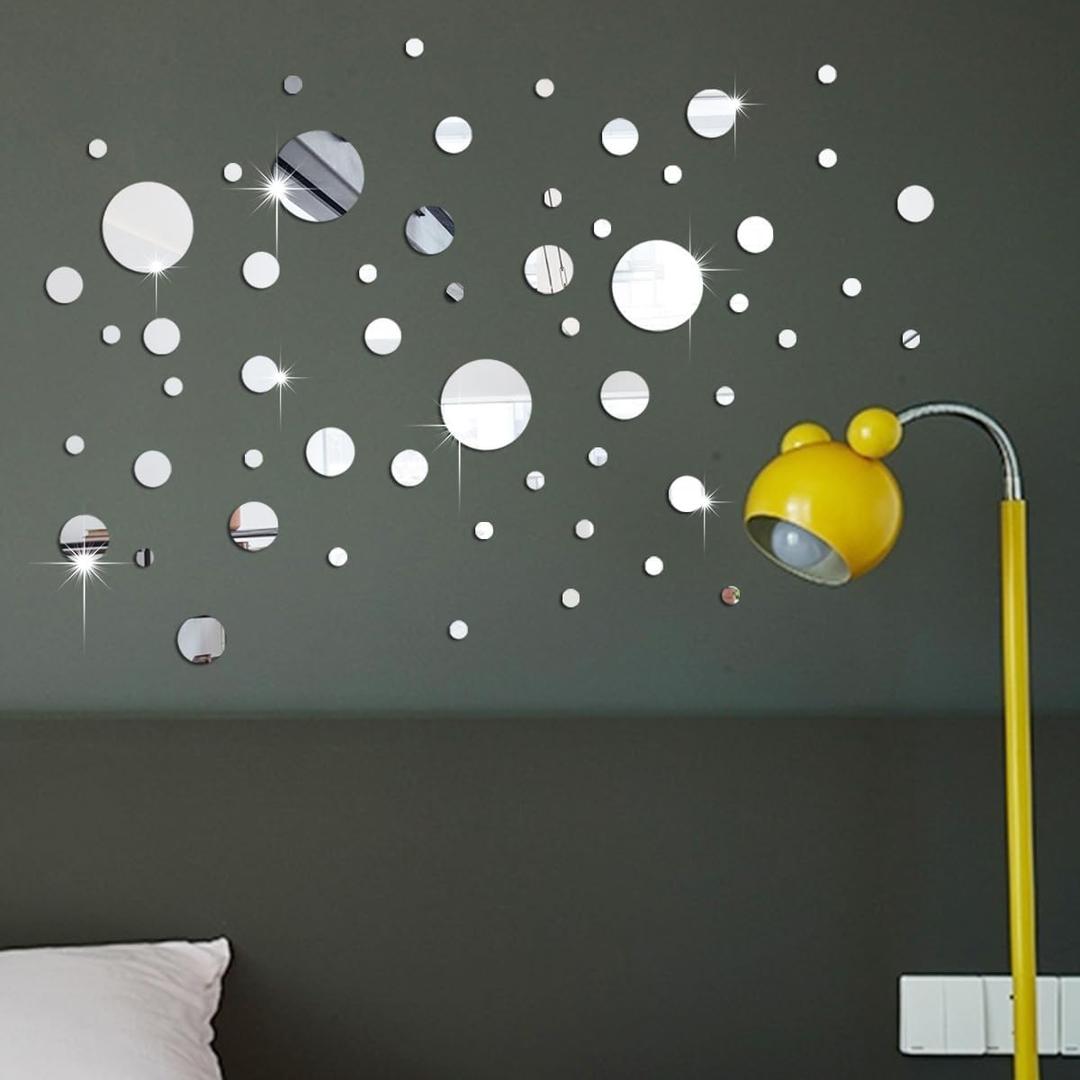 32 Pcs Acrylic Mirror Wall Stickers, Removable Wall Decal Mirror Set, Sofa TV Background Decor (Silver)