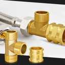 Boltigen 3/4" Heavy Duty Brass Garden Hose Tee - NPT Male x3 w/Swivel Port & 1X Hex Nipples, 3-Way Connector for Faucet to Sprinkler or Car Wash (Male to Female Adapters, Leak-Free)