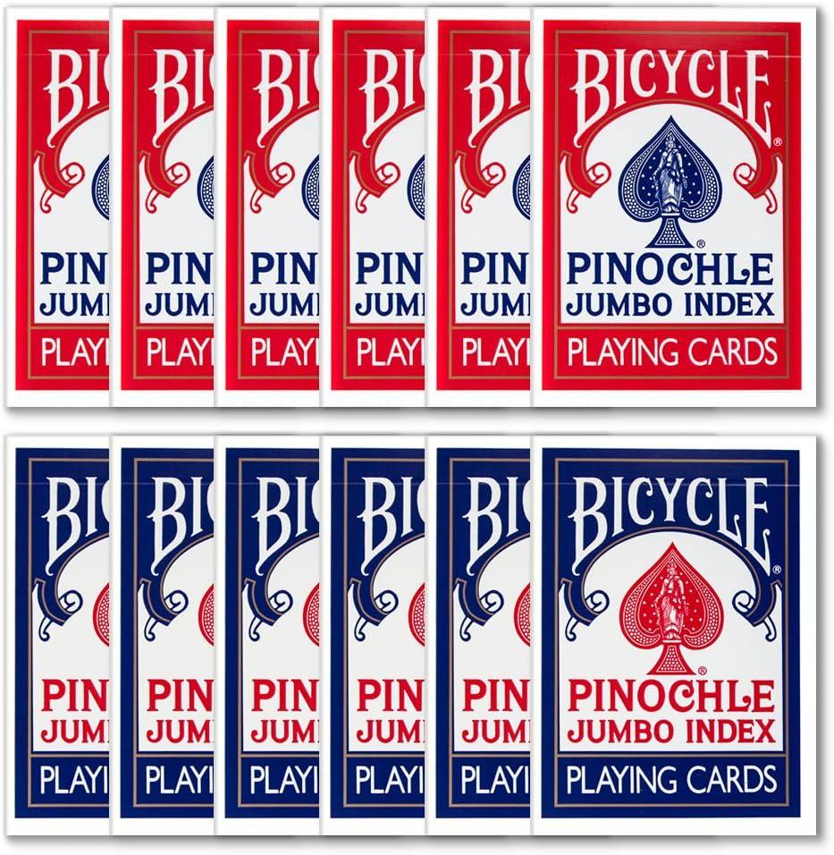 1 Dozen Pinochle Poker Playing Cards - 6 Blue & 6 Red Decks! (Jumbo)