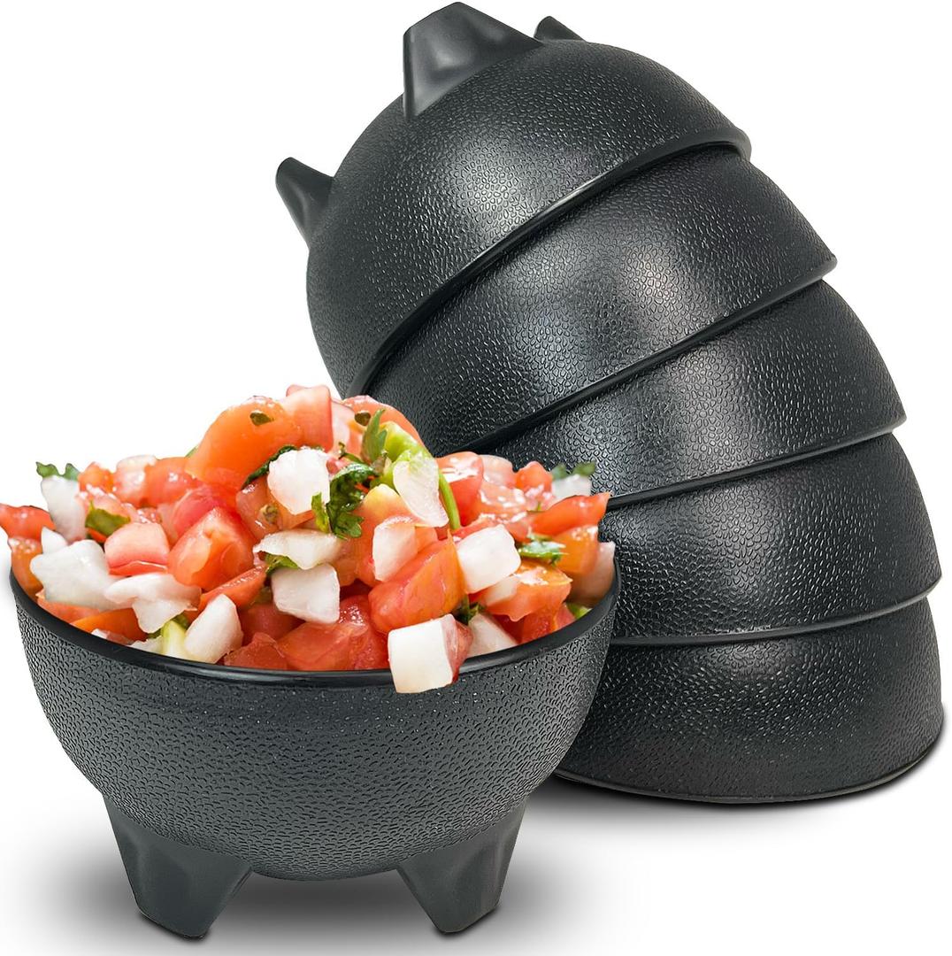 Salsa Bowls  6 Pack (Black), 13oz BPA FREE Small Bowl Unbreakable Mexican Molcajete Chips Guacamole, Serving Dish, Sauce Cup, Side bowl, Snack, Chips, Dip, Nuts, Candy, Ice Cream, Party Use