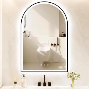 Arched LED Bathroom Mirror 24"x36", Black Bathroom Mirror with Lights-Anti-Fog, Dimmable-LED Mirror for Bathroom,3 Colors