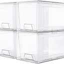 JollyPack 4 Pack Clear Stackable Storage Drawers, Easy to Assemble Multi-Use Bathroom Organizers and Storage, Suitable for Vanity, Bathroom, Makeup, Under Sink, Office, Kitchen and Pantry