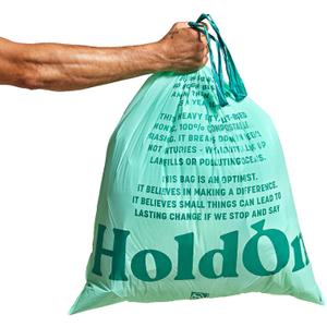 HoldOn 13-Gallon Trash Bags  Plant-based Tall Kitchen Trash Bags with Drawstring Handles for Tall Trash Bins, Heavy-duty and Compostable Large Trash Bags (40 bags)
