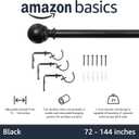 Amazon Basics Sturdy Adjustable Curtain Rod for Windows with Round Finials, 1-Inch, 72" to 144", Black, 1-Pack