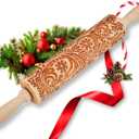 Christmas Gifts Wooden Embossed Rolling Pin for Baking, Stocking Stuffers Gifts for Women, Deep Engraved Embossing Rolling Pins with Snow Pattern Designs for Baking Cookies Stamps Roller DIY Tools