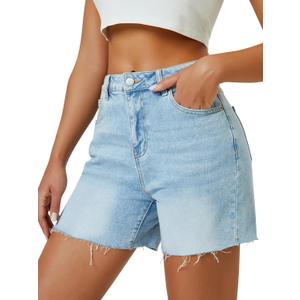 AUWUKA Womens High Waist Jean Shorts Wide Straight Leg Microelastic Long Denim Mom Shorts (8, Light Blue)