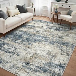 8x10 Area Rugs Washable Blue Rug for Living Room Bedroom, Abstract Modern Large Rug Non Slip, Water Repellent Low Pile Soft Carpet for Dining Room, Navy Blue