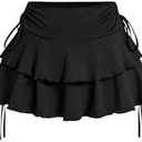 PRSFPN Women's Y2k Mini Ruffle Skirts with Shorts Tiered Layers Cute Elastic Waist Coquette Skort Drawstring Side Bow Tie Large, Bl