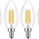 E14 Base LED Filament Candle Shape Light Bulb,E14 European Base Bulb,Warm White 2700K 400LM 40W Equivalent,C35 Clear Glass Torpedo Shape Bullet Top,No-Dimmable (4-Pack)