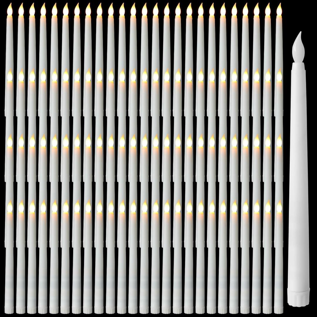 Baquler 100 Pcs 9.7 Inch LED Flameless Taper Candles Bulk Battery Operated Taper Candles Flickering Candlesticks for Wedding Church Holiday Table Decoration (White)