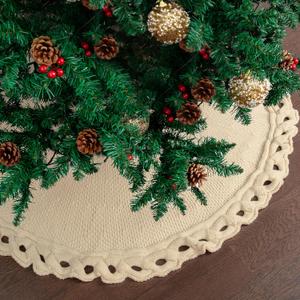 Mr. Pen- Christmas Tree Skirt, 36", Cream Knitted Christmas Skirt Tree, Xmas Tree Skirt