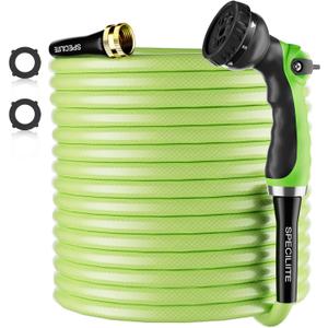 SPECILITE Flexible Garden Water Hose 50 Ft, Heavy Duty, Lightweight and Leak-Proof Pipe× 1/2 In, 3/4" Brass Swivel Fittings,Burst 600 PSI, Non-Expandable, Kink-Proof, For Car, Yard, Outdoor, Lawn