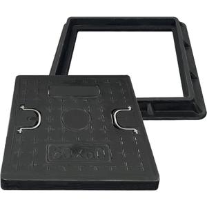24x24 Inch Square Manhole Cover and Frame, Solid Septic Tank Cover, Recessed Non-Slip Design with Handle, Suitable for Sewer, Septic Tank and Yard (Black)