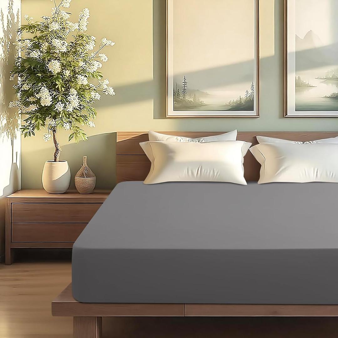 1000 Thread Count Egyptian Cotton Fitted Sheet King Only,Ultra-Soft Hotel Luxury Long Staple,Breathable and Comfy Sateen Weave,Fits Up to 18",Grey,78"x80"