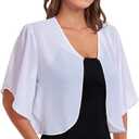 SURVODJA Womens Chiffon Cropped Cardigans Lightweight Sweaters Short Sleeve Bolero Shrugs for Dress (White, XXL)