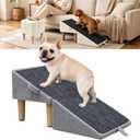 Split Ottoman Dog Ramp for Couch & Bed, 2-in-1 Foldable Wooden Pet Stairs & Steps, Anti-Slip Dog Steps for Small Dogs, Puppies & Senior Dogs, Space-Saving Pet Ramp Ottoman,Grey