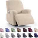 KinCam Recliner Covers, Stretch Reclining Chair Covers, Recliner Sofa Slipcovers Stripe Jacquard Recliner Couch Covers Furniture Protector Covers for Pet Kid (1 Seater, Vanilla)
