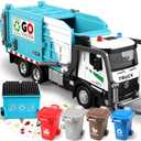 Dwi Dowellin 12'' Electric Garbage Truck Toy Set with Lights/Sounds,Includes Dumpster, Trash Bins, and Learning Cards for Kids, Toy Gifts for 3 4 5 6 Year Old Boys(Blue)
