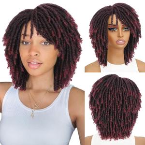 HANNE Dreadlock Wig Short Twist Burgundy Wigs for Black Women and Men Afro Curly Synthetic Dreads Wig (Burgundy)