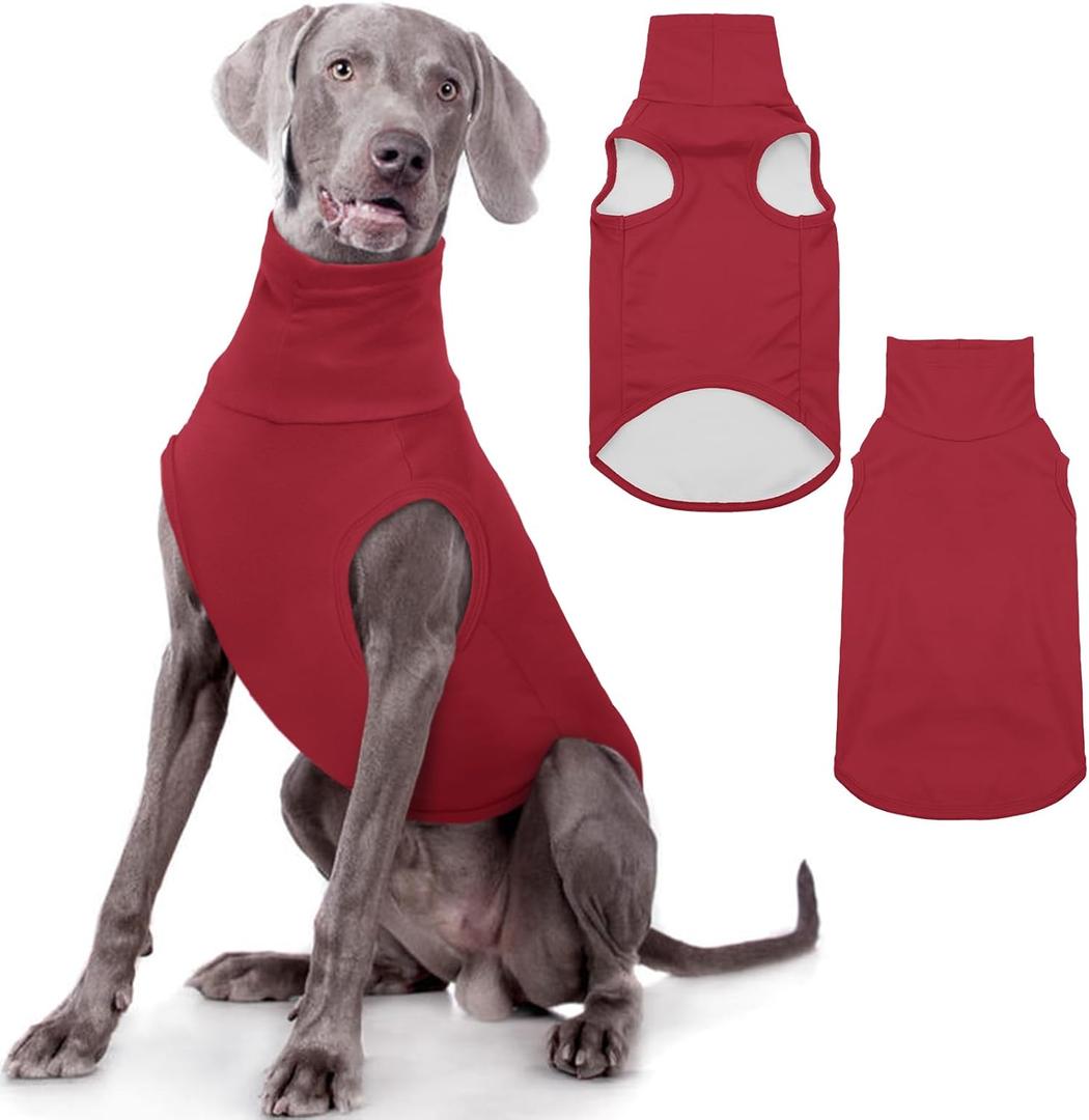 ROZKITCH Dog Sweaters Soft Fleece Pullover Sweatshirt Pajamas, Turtleneck Warm Pet Cold Weather Jacket Stretchy Vest Jumpsuit Apparel Outfit Clothes for Small Medium Large Dogs Walking Sleep Red 3XL (3XL(Chest: 31.5"Back:23.6"))