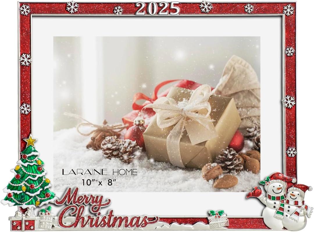 LARAINE Picture Photo Frame 8x10 Metal 2025 Christmas Snowmen High Definition Display Pictures for Tabletop Home Decorative Holiday Gift (Red (2025))