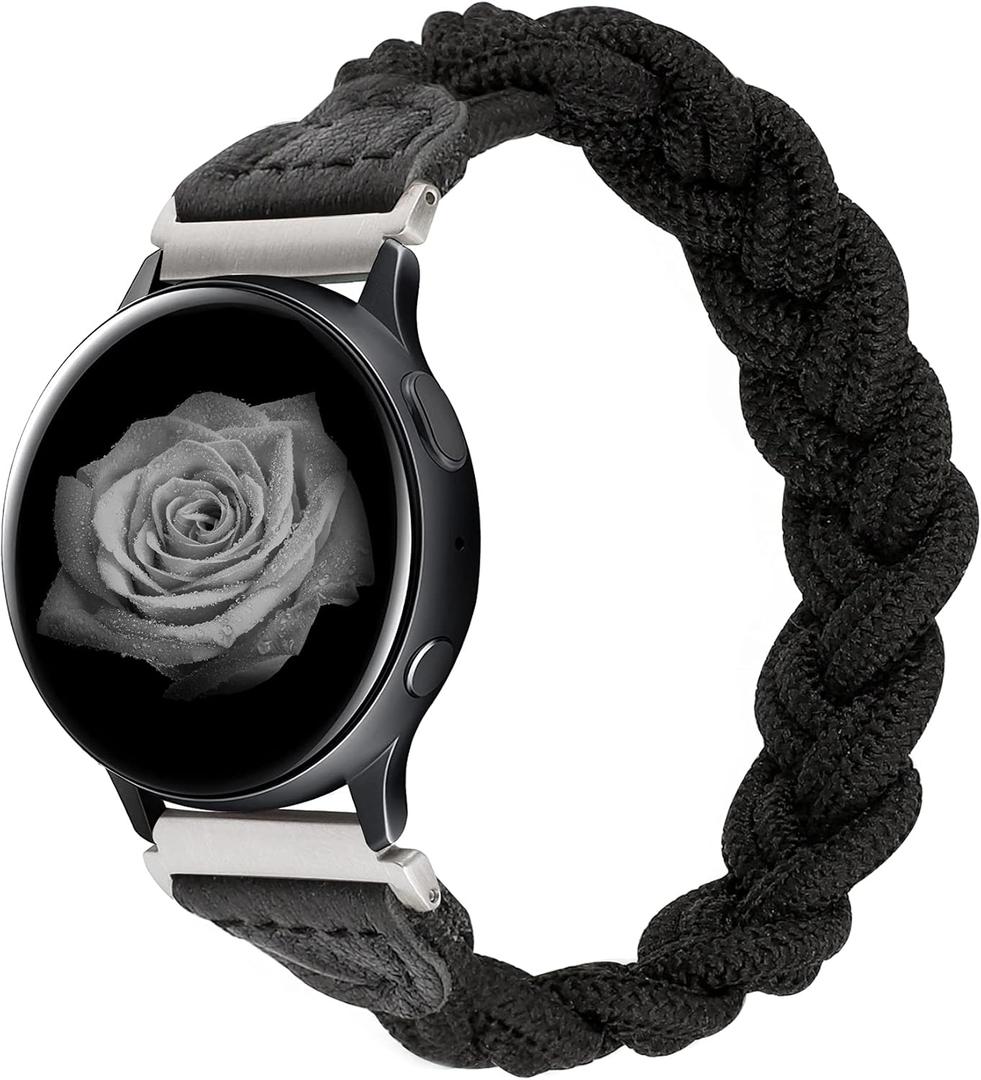 Wearlizer Stretchy Bands Compatible with Samsung Galaxy Watch 7/6/5/4 40mm 44mm/Watch 6 Classic 43mm 47mm/Watch 5 Pro 45mm/Watch 4 Classic 42mm 46mm/Watch 3 41mm/Active 2, 20mm Braided Band Women (Medium, Black)