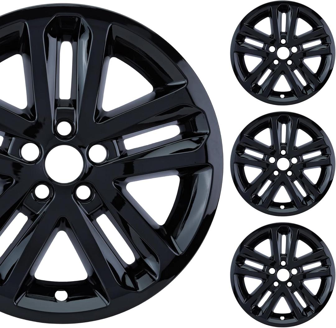 18" Gloss Black Wheel Skin Set Made for Ford Explorer (2011-2018) | Bolt-On Style | Durable ABS Plastic Cover Hubcap | Fits Directly Over OEM Wheel
