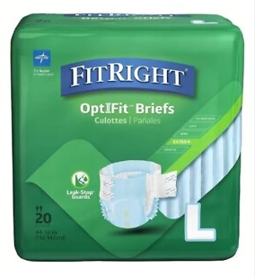FitRight Adult Diapers, Extra Heavy Absorbency, L (Waist Size 44in-56in), 20 Count, OptiFit Incontinence Briefs for Men and Women, Disposable, Moisture Wicking, Leak Protection,