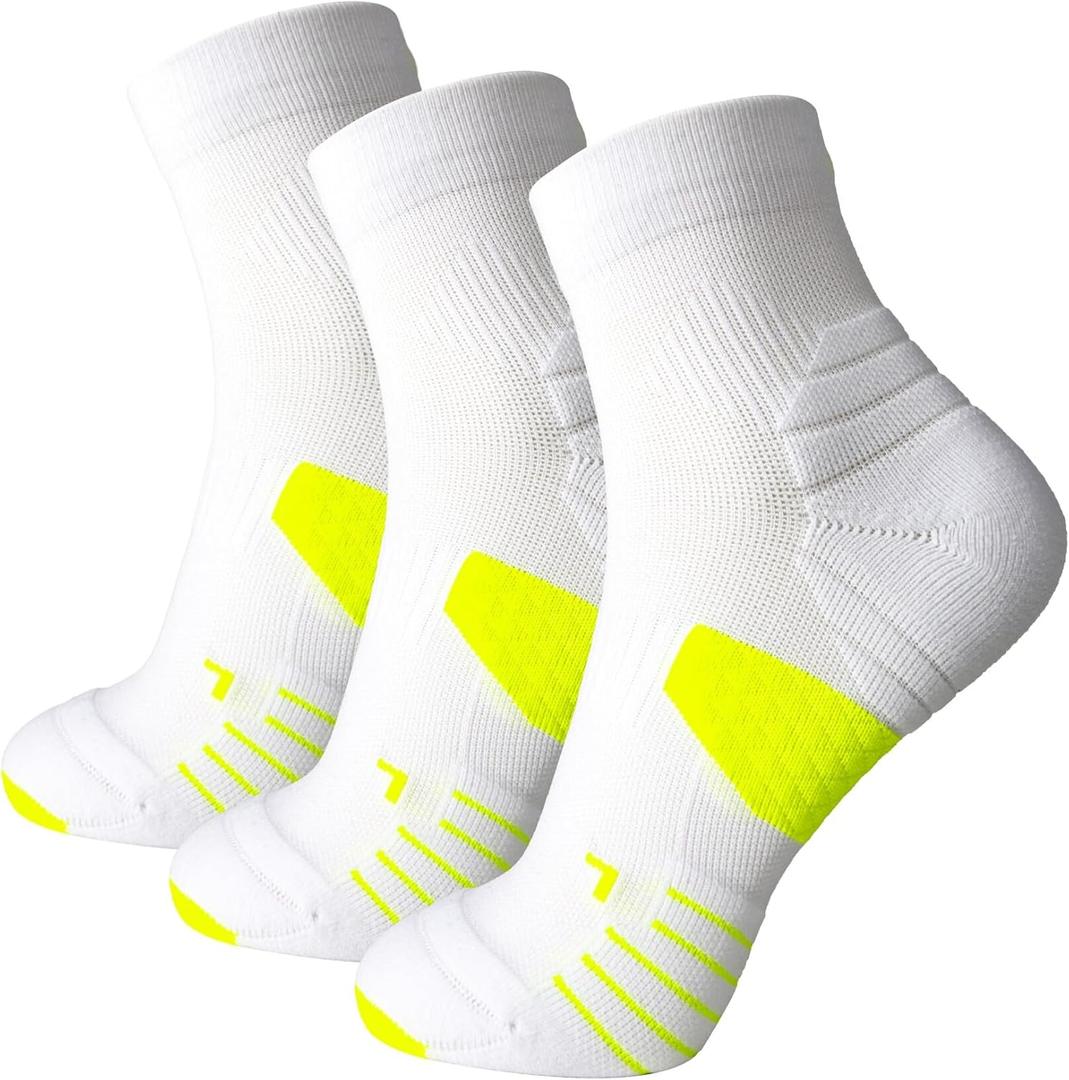 LIN PERFORMANCE 3 Pairs Ankle Compression Socks for Men and Women Sports Running Athletic Sock with Arch Support (White)