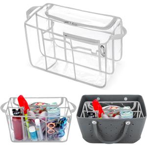 Clear Beach Bag Organizer Insert Compatible with Bogg Bag X Large, Waterproof Beach Bag Insert Divider Pouch, Beach Tote Bag Insert Organizer Liner 15.6 x 8.4 x 10.8 Inches, Gray