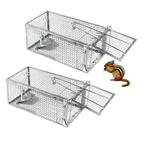 Chipmunk Trap -2 Pack, Squirell and Rat Trap Cages that Works, Humane Mouse Trap for Home | Catch and Release | Reusable and Durable | No Kill Animal Trap | for Inside Home and Outdoor Use