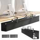 [Upgraded] Large Under Desk Cable Management Tray, Cinati Cable Management Under Desk No Drill, 42" Fabric Cord Hider for Wire Organizer, Cord Organizer for Office, Home - Supports Up to 30lbs Black