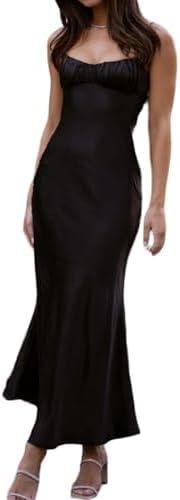 Satin Spaghetti Strap Backless Ruched Twist Cocktail Dresses for Women Silk Open Back Cut Out Midi Dress Wedding Guest, Large