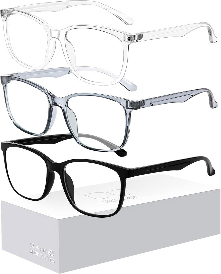 Blue-Light Blocking Glasses for Women Men - 3Pack Computer Reading/Gaming/TV/Phones Glasses Anti Eyestrain & UV Glare (A1 Black + Transparent + Gray)