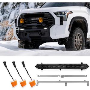 Front Bumper LED Grille Lights,3PCS Amber Grille Lights Insert,1PCS White Light Bar Set fit for Toyota Tundra for TRD Pro 2022 2023 2024,LED Grille Light Assembly