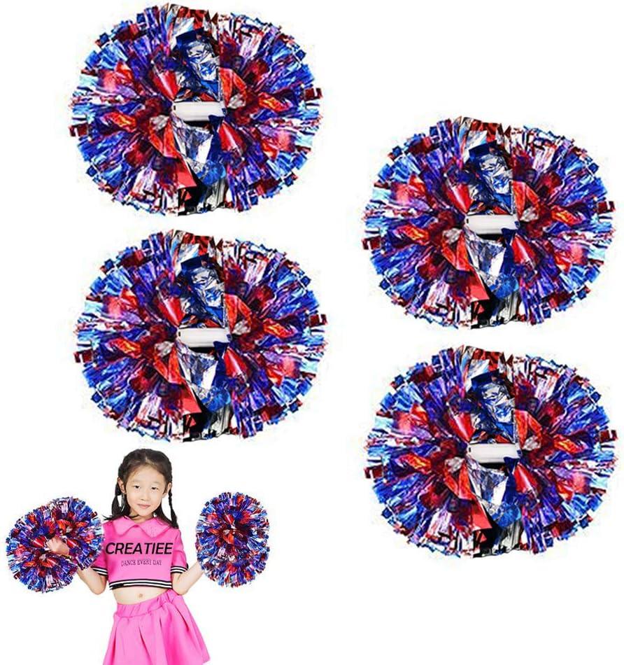 4Pcs Metallic Cheerleading Pom Poms, Creatiee 2 Pair Cheerleader Cheering Squad Pompoms for School Sports Dance Games Team Spirit Cheer