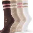 CS CELERSPORT Pilates Socks for Women, 4 Pairs Yoga Crew Non Slip Grip Socks for Barre Hospital Gym (M)