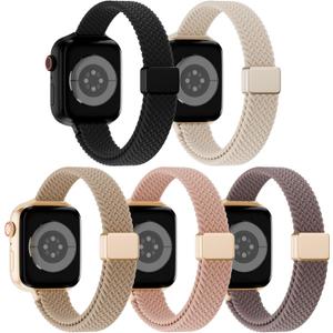 Slim Magnetic Braided Compatible with Apple Watch Bands 42mm 41mm 40mm 38mm 46mm 45mm 44mm 49mm Women Men, Stretchy Solo Loop Nylon Sport Strap for iWatch Series 11 10 9 8 SE 7 6 5 4 Ultra 3 2 1