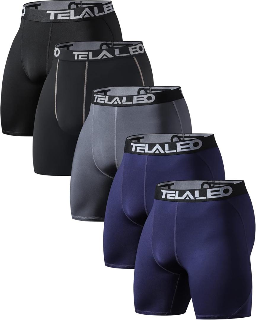 TELALEO 5 Pack Compression Shorts for Men Spandex Sport Shorts Athletic Workout Running Performance Baselayer Underwear (Medium, 2black1grey2navy)