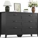WLIVE Black Dresser for Bedroom, 6 Drawer Wood Dresser with Metal Handle, Large Double Wooden Chest of Drawers for Living Room, Hallway, Closet