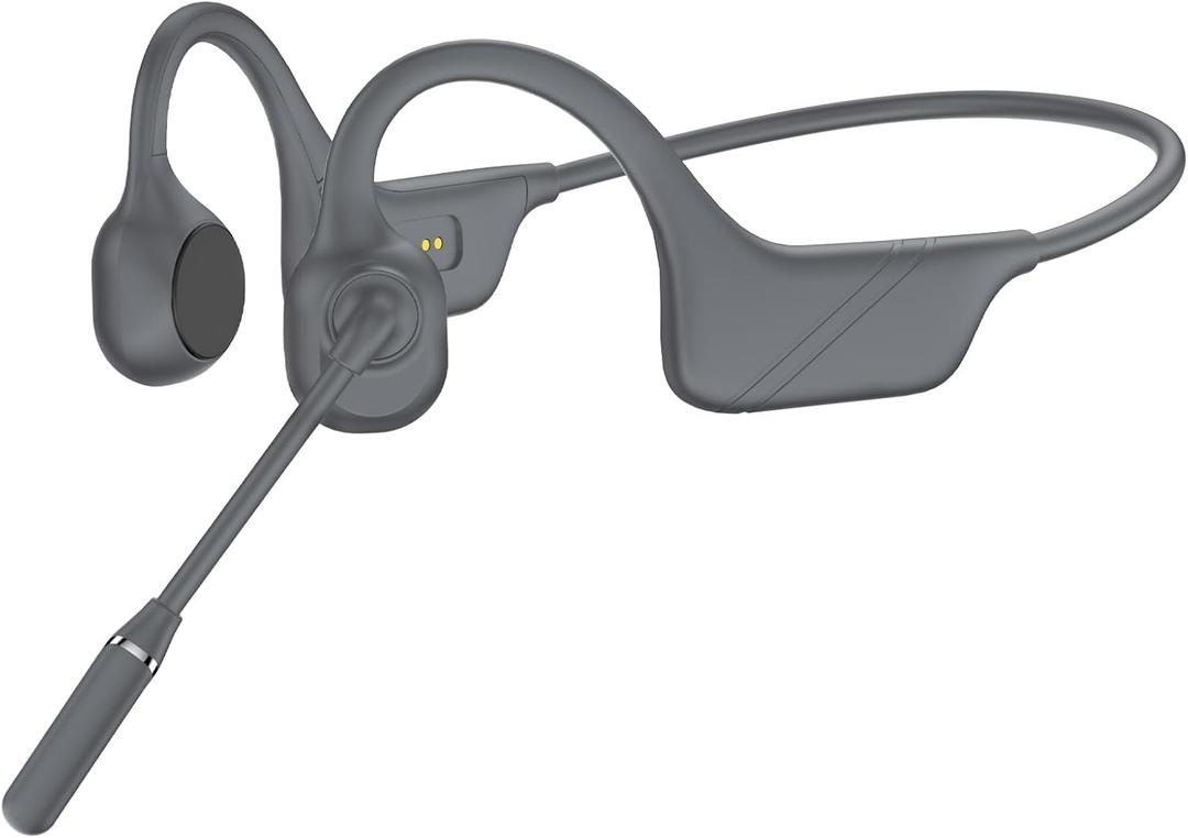 Meetings Open-Ear Headphones with Rotatable Noise-Canceling Boom Mic,Bone Conduction Bluetooth 5.4Headphones with One-Touch Mute&Magnetic Charging for All-Day Use,Perfect for Driving Learning(Black)