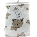 Baby Gear Blanket White Teddy Bear Plush Fleece Embroidered 30x40 Inches, Pack of 3