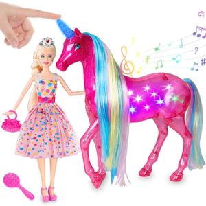 BETTINA Large Unicorn & Princess Doll Set with Lights & Sounds - Magical Unicorn Toys, 11.5 Inch Dolls, Horse Playset, Unicorn Gifts for Girls Ages 3-8