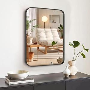 Umzodo 12x16 inch Black Rectangle Mirror, Brushed Metal Framed Vanity Mirror for Bathroom, Living Room, Bedroom, Entryway, Hallway, Wall Mounted Vertical or Horizontal