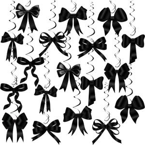 Clabby Black Bow Birthday Decorations Black Coquette Hanging Swirls Garland Banner Bow Party Decorations Ribbon Paper Cutouts for Girls Baby Shower Bridal Shower Wedding Bachelorette Party Supplies