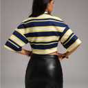 SOLY HUX Women's Color Block Striped Crop Top Half Sleeve Drop Shoulder Tees Oversized T-Shirts (Yellow, S)