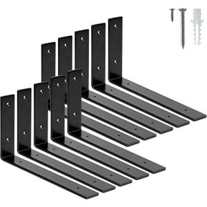 ELSKER&HOME Shelf Brackets 12 Inch, 10 Pack Floating Shelf L Brackets for Shelves Support, Black Metal Heavy Duty Shelf Brackets for DIY Decorative
