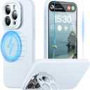 pcgaga for iPhone 15 Pro Max Case with Camera Stand, Compatible with MagSafe and Screen Protector, Phone Strap Liquid Silicone Shockproof Full Body Protection with Microfiber Lining 6.7 (Light Blue)