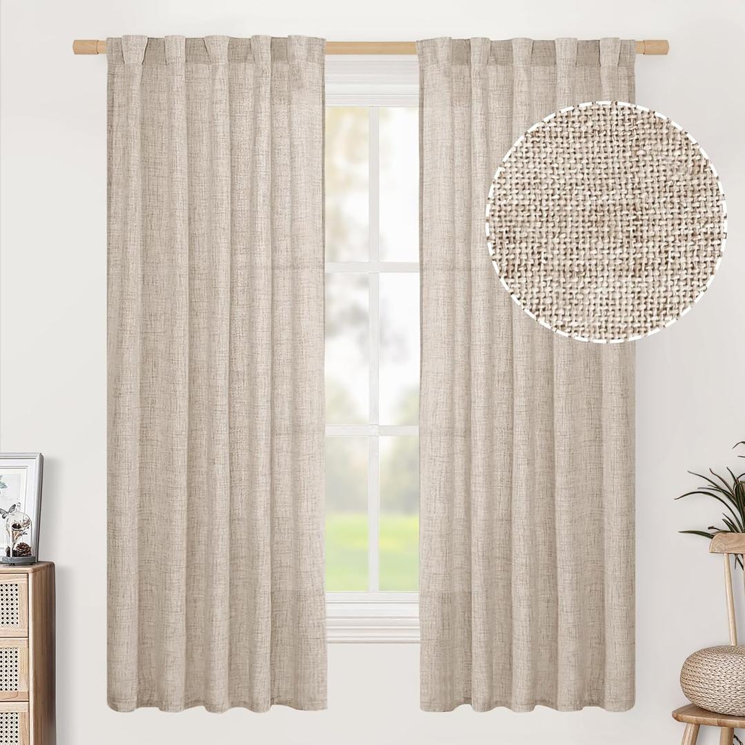 BGment Natural Linen Curtains 63 Inch Length 2 Panels, Light Filtering Textured Drapes Rod Pocket and Back Tab for Bedroom Living Room Window, 42 Inch Wide Each Panel
