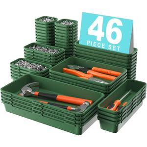 A-LuGei  & 5 Size Tool Box Organizer Tray Divider Set,Army Green Desk Drawer Organizer,Garage Organization and Storage Toolbox Accessories Rolling Tool Chest Cart WorkBench Small Part